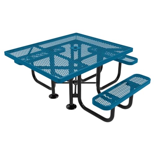 Coated Outdoor Furniture Heavy-Duty Portable Outdoor Picnic Table with Umbrella Hole, Expanded Metal Commercial-Grade Patio Dining Furniture Made in America (46" Square Top, Green)