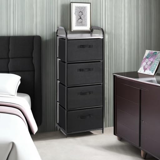 MAX Houser Dresser Storage with 3 Drawers, Fabric Dresser Tower, Vertical Storage Unit for Bedroom, Closet, Office, Black