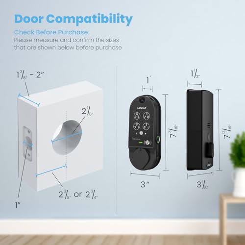 Serrure intelligente Lockly Vision, sonnette vidéo HD, serrures intelligentes pour porte d'entrée, serrure de porte à empreinte digitale, clavier à écran tactile, contrôle par application, sans frais mensuels, verrouillage automatique - Nickel satiné 