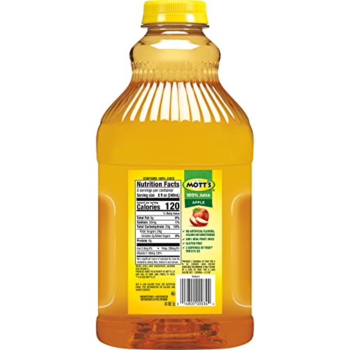 Mott's 100 % Original Apfelsaft, 8-fl-oz-Flaschen, 24 Stück (4 Packungen mit 6 Stück), 2 Portionen Obst, 100 % Fruchtsaft, glutenfrei, koffeinfrei, koscher, enthält keine künstlichen Farbstoffe oder Süßstoffe 