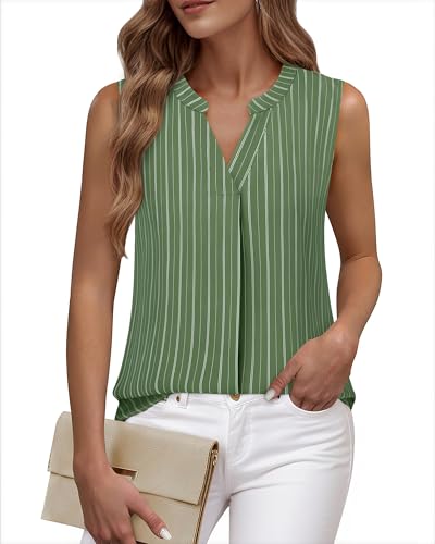 Timeson Women's Chiffon V Neck Sleeveless Blouse Tops Office Work Shirts