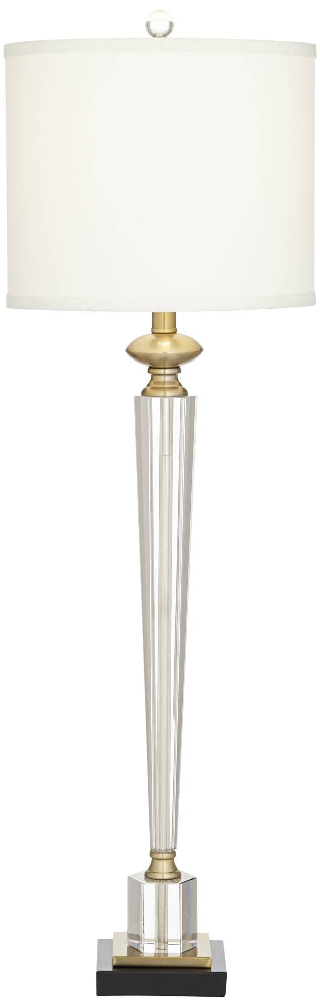 Lampe de table moderne Vienna Full Spectrum Lana de 97 cm de haut en verre cristal transparent avec abat-jour tambour blanc pour salon, chambre à coucher, maison, table de chevet, bureau, entrée, famille 