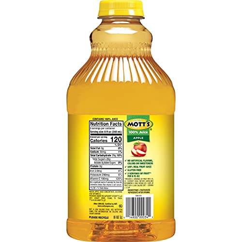 Mott's 100 % Original Apfelsaft, 8-fl-oz-Flaschen, 24 Stück (4 Packungen mit 6 Stück), 2 Portionen Obst, 100 % Fruchtsaft, glutenfrei, koffeinfrei, koscher, enthält keine künstlichen Farbstoffe oder Süßstoffe 