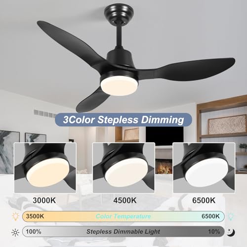42” Smart Ceiling Fan with Light – WiFi, Alexa, Remote, LED, Black Blades
