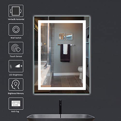 Amorho 20"x 28" LED Bathroom Mirror with Black Frame, Front Light and Backlit(Controlled Separately), Stepless Dimmable, Anti-Fog, Shatter-Proof, 3 Colors, Memory