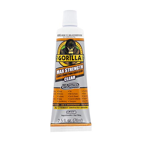 Gorilla Max Strength Construction Adhesive, Clear Glue, Squeeze Tube - Gap Filling and Waterproof