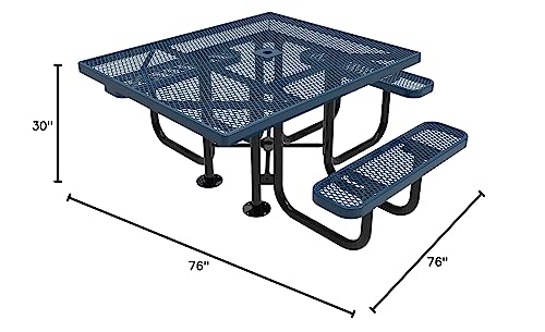 Beschichtete Gartenmöbel, robuster tragbarer Picknicktisch für den Außenbereich mit Loch für Schirm, gewerbliche Terrassen- und Essmöbel aus Streckmetall, hergestellt in den USA (quadratische Platte, 116 cm, grün) 