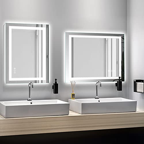 Amorho 20"x 28" LED Bathroom Mirror with Black Frame, Front Light and Backlit(Controlled Separately), Stepless Dimmable, Anti-Fog, Shatter-Proof, 3 Colors, Memory