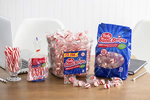 Brach's Bobs Sweet Stripes Soft Peppermint Candy, Individually Wrapped Pieces, 3.9 lb Tub (350 Count)