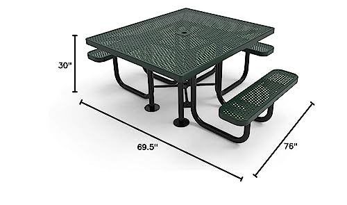 Coated Outdoor Furniture Heavy-Duty Portable Outdoor Picnic Table with Umbrella Hole, Expanded Metal Commercial-Grade Patio Dining Furniture Made in America (46" Square Top, Green)