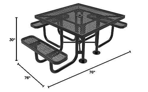 Coated Outdoor Furniture Heavy-Duty Portable Outdoor Picnic Table with Umbrella Hole, Expanded Metal Commercial-Grade Patio Dining Furniture Made in America (46" Square Top, Green)