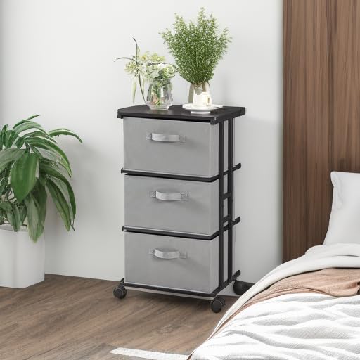 MAX Houser Dresser Storage with 3 Drawers, Fabric Dresser Tower, Vertical Storage Unit for Bedroom, Closet, Office, Black