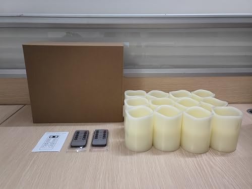 Hausware Flameless Candles Battery Operated Candles Set of 12 (D: 3" x H: 4") Real Wax Pillar Flickering Candles LED Flameless Candles with Remote and Timer Control (Ivory Color)