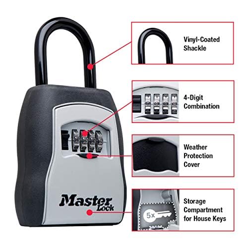 Coffre-fort à clés Master Lock, coffre-fort extérieur pour clés de maison, coffre-fort à clés avec serrure à combinaison, capacité de 5 clés, 5400EC, noir 