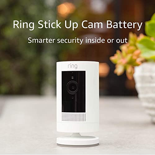 Ring Stick Up Cam Battery | Wetterfeste Außenkamera, Livebild, Nachtsicht in Farbe, Gegensprechfunktion, Bewegungsalarme, Funktioniert mit Alexa | Weiß 