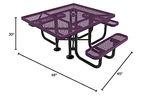 Beschichtete Gartenmöbel, robuster tragbarer Picknicktisch für den Außenbereich mit Loch für Schirm, gewerbliche Terrassen- und Essmöbel aus Streckmetall, hergestellt in den USA (quadratische Platte, 116 cm, grün) 