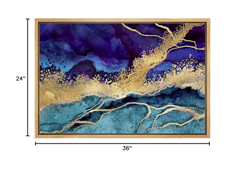 Impression sur toile encadrée wall26 Art mural Paysage en marbre violet, or et bleu sarcelle Formes abstraites Illustrations Moderne Chic Coloré Multicolore Ultra pour salon, chambre, bureau - 24x36 Naturel 