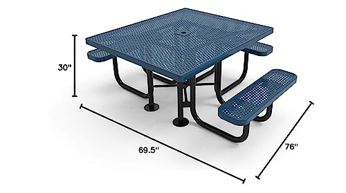 Coated Outdoor Furniture Heavy-Duty Portable Outdoor Picnic Table with Umbrella Hole, Expanded Metal Commercial-Grade Patio Dining Furniture Made in America (46" Square Top, Green)