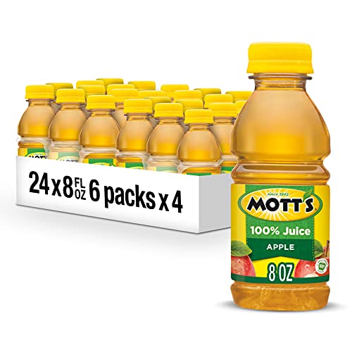 Jus de pomme 100 % original Mott's, bouteilles de 237 ml, 24 unités (4 paquets de 6), 2 portions de fruits, 100 % jus de fruits, sans gluten, sans caféine, casher, ne contient ni colorants ni édulcorants artificiels 