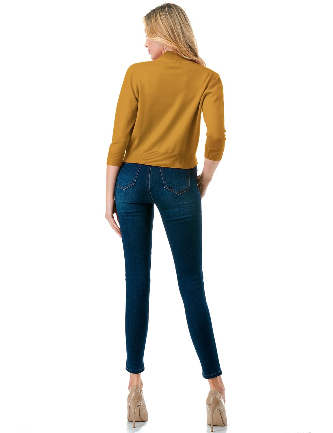 LALABEE Cardigan boléro court classique à manches 3/4 pour femme ouvert sur le devant pour robes (S~XXL)