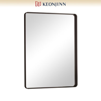 Keonjinn Black Mirror for Bathroom Sink, 24 x 30 Inch Sandblasted Finish Aluminum Wall Mirrors, Matte Black Rectangle Farmhouse Mirror with Shatterproof HD Tempered Glass, Anti-Rust Metal Frame