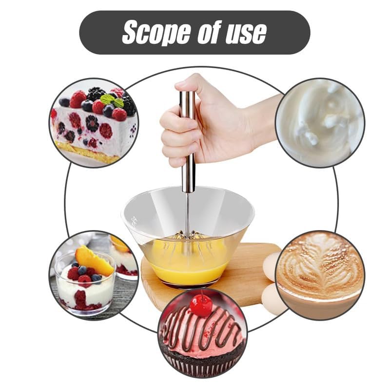 Stainless Steel Semi-Automatic Whisk, Egg Whisk Hand Push Whisk Blender, Hand Push Mixer Stirrer Tool for Cooking Kitchen Home Egg Milk (10 in)