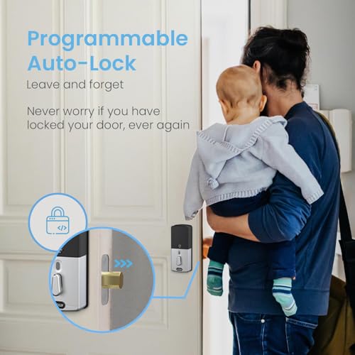 Serrure intelligente Lockly Vision, sonnette vidéo HD, serrures intelligentes pour porte d'entrée, serrure de porte à empreinte digitale, clavier à écran tactile, contrôle par application, sans frais mensuels, verrouillage automatique - Nickel satiné 