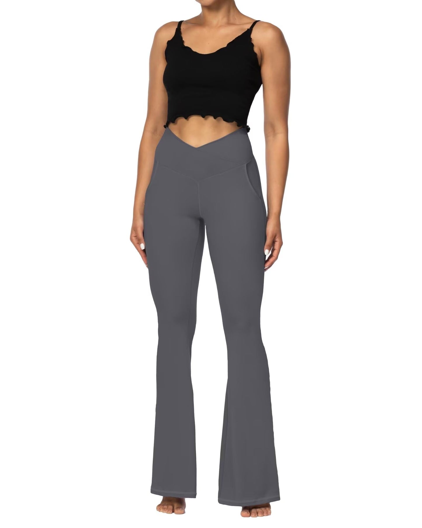 Sunzel Flare Leggings for Women with Pockets, Crossover Yoga Pants with Tummy Control, High Waisted and Wide Leg