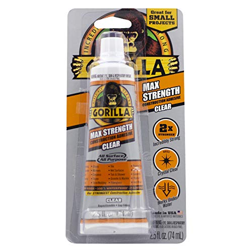 Gorilla Max Strength Construction Adhesive, Clear Glue, Squeeze Tube - Gap Filling and Waterproof