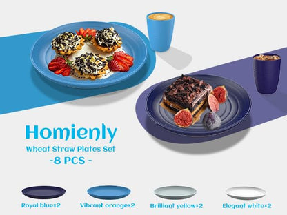 Homienly Wheat Straw Dinner Plates – Unbreakable set of 8