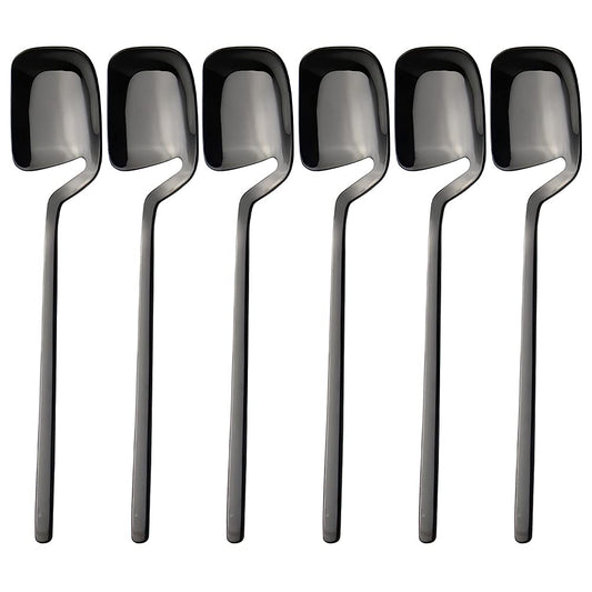 IQCWOOD Espressolöffel, 6 Stück, Mokkalöffel, 5,6 Zoll, Edelstahl, kleine Löffel, Kaffeelöffel, schwarze Löffel, Teelöffel, Dessertlöffel, Mini-Löffel für Kaffee, Zucker, Tee, Eis 