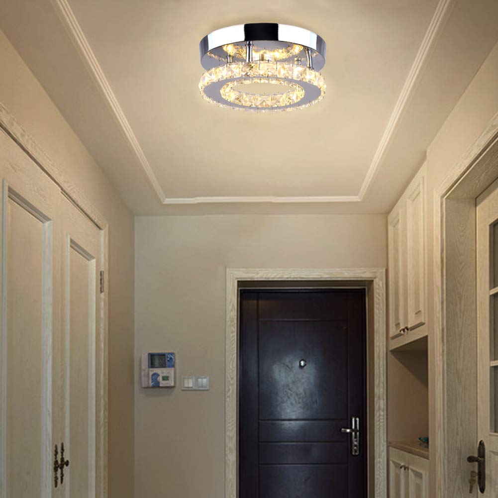 Dimmable Mini Crystal Chandeliers Modern Flush Mount Ceiling Light Fixture Round LED Crystal Chandelier Hallway Light Bedroom Bathroom Kitchen Office