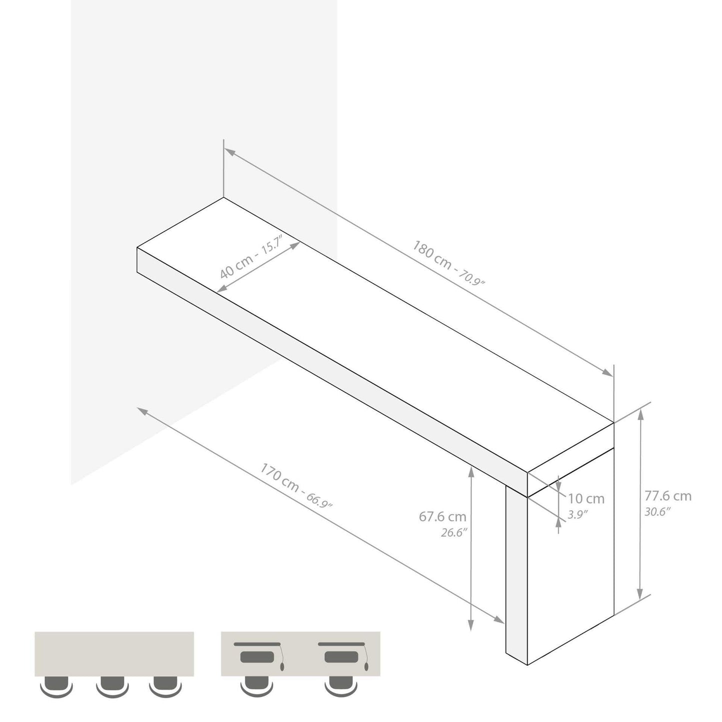 Mobili Fiver, Bureau Evolution 70,9 x 23,6 po, Frêne noir avec un pied, finition stratifiée, bureau moderne, bureau d'écriture et d'étude pour chambre à coucher, bureau, meubles italiens 