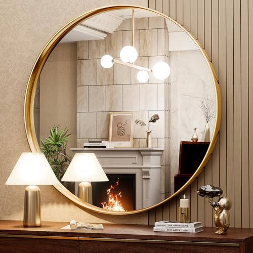 Hasipu Wall Mirrors Decorative, 40" Mirror Wall Decor, Beveled Edge Frameless Wall Mount Round Mirror for Living Room