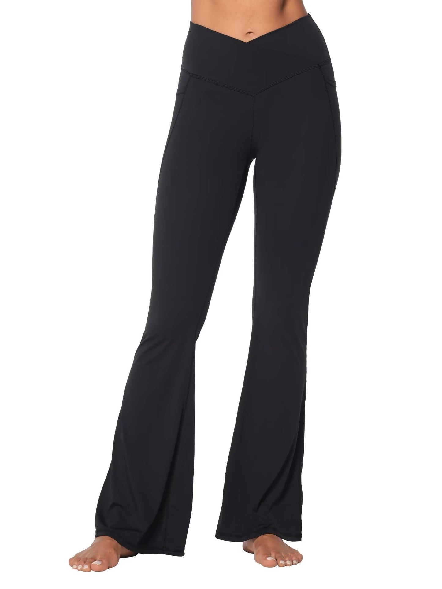 Sunzel Flare Leggings for Women with Pockets, Crossover Yoga Pants with Tummy Control, High Waisted and Wide Leg