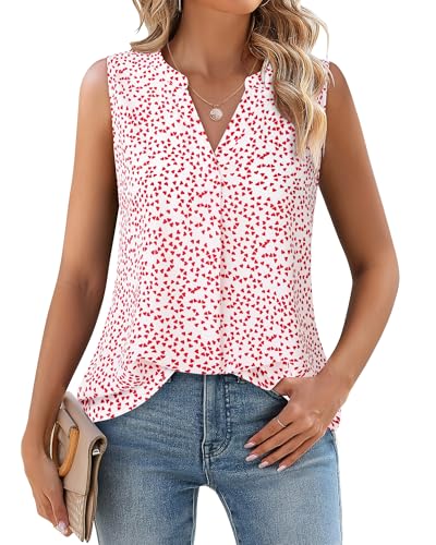 Timeson Women's Chiffon V Neck Sleeveless Blouse Tops Office Work Shirts