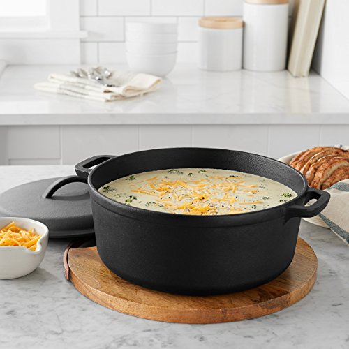 Amazon Basics Round Pre-Seasoned Cast Iron Dutch Oven Pot with Lid and Dual Handles, Heavy-Duty & Large, 7-Quart, Black