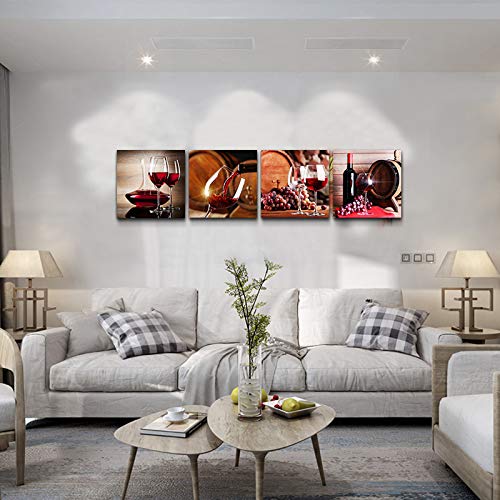 TTHYUEWS Canvas Wall Art For Kitchen Dining Room Wall Decor Wine Glass Wall Painting Still Life Wine Fruit Goblet Frame Wall Pictures Prints Artwork Bar Restaurant Decoration Home Decor 4 Piece Set