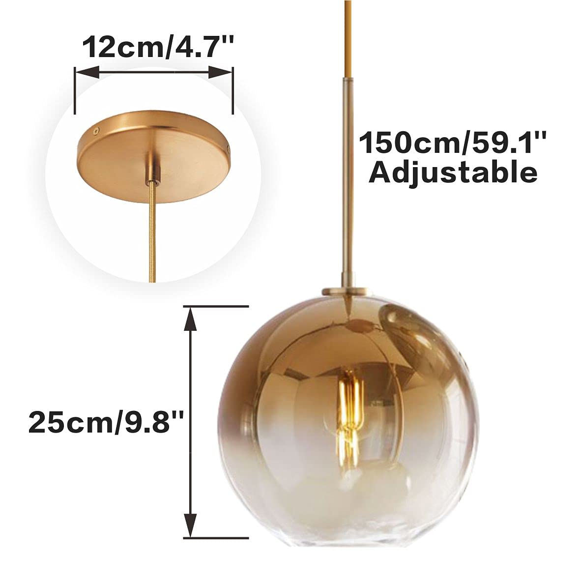 KCO Lighting Suspension en grappe dorée à 3 lampes Suspension en grappe Grandes suspensions en verre Lustre à bulles pour îlot de cuisine Suspension moderne du milieu du siècle 