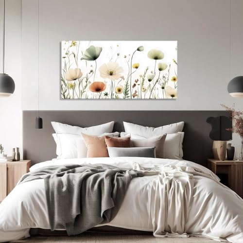 MOSTUNNA Flower Canvas Wall Art Beautiful Sage Green Spring Wildflowers Field Meadow Picture Colourful Watercolour Floral Modern Home Decor Frame(Art-1,10.00"x20.00")