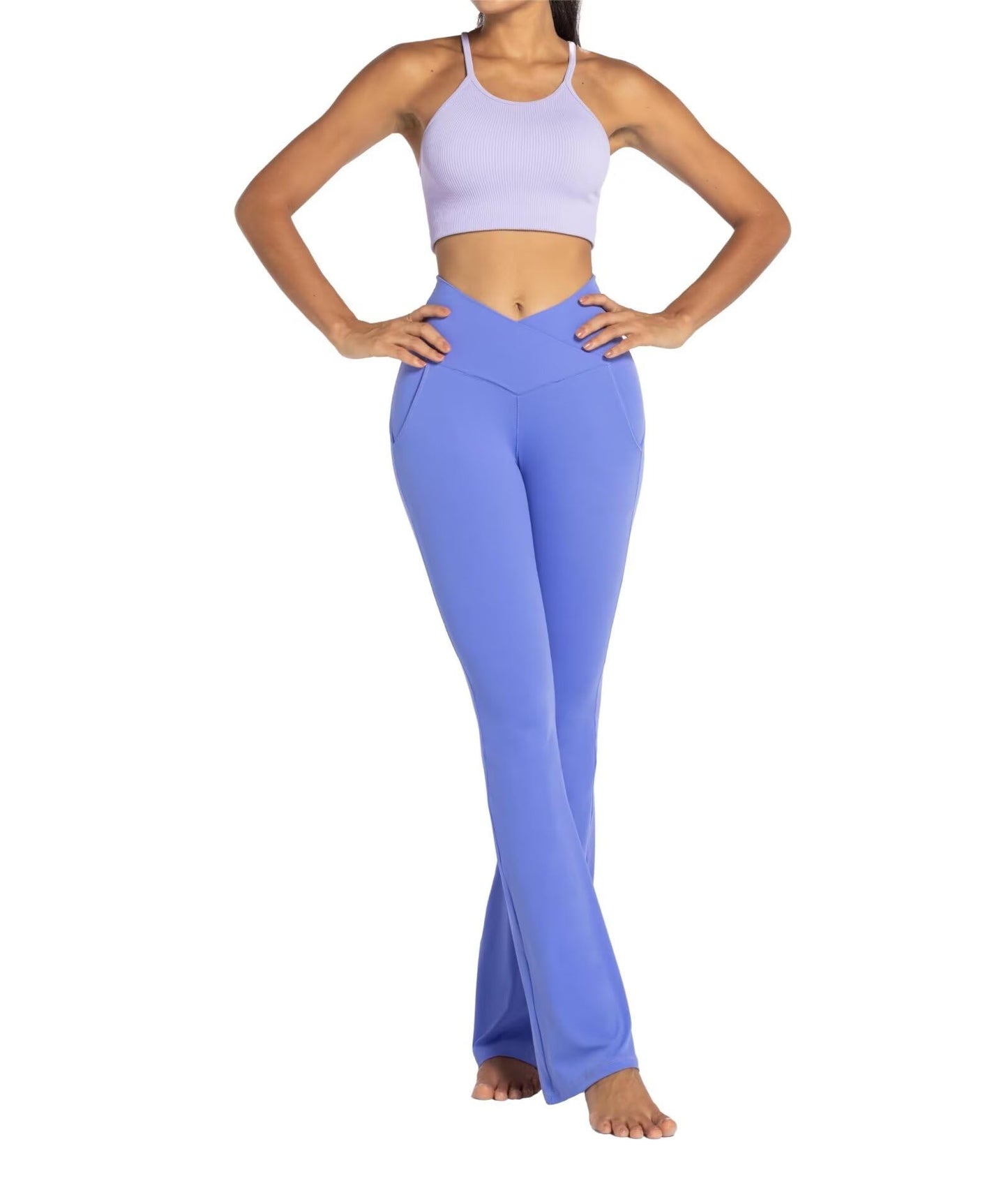 Sunzel Flare Leggings for Women with Pockets, Crossover Yoga Pants with Tummy Control, High Waisted and Wide Leg