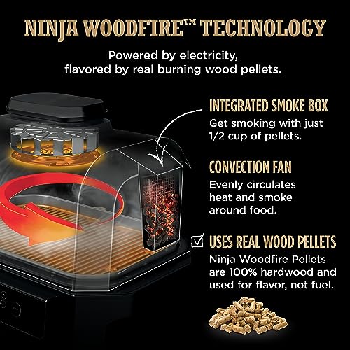 Ninja OG951 Woodfire Pro Connect Premium XL Outdoor Grill & Smoker, Bluetooth, App Enabled, 7-in-1 Master Grill, BBQ Smoker, Outdoor Air Fryer, Woodfire Technology, 2 Built-In Thermometers, Black