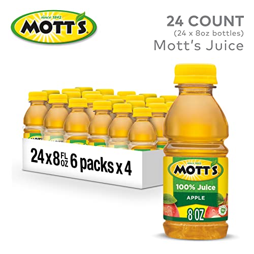 Mott's 100 % Original Apfelsaft, 8-fl-oz-Flaschen, 24 Stück (4 Packungen mit 6 Stück), 2 Portionen Obst, 100 % Fruchtsaft, glutenfrei, koffeinfrei, koscher, enthält keine künstlichen Farbstoffe oder Süßstoffe 