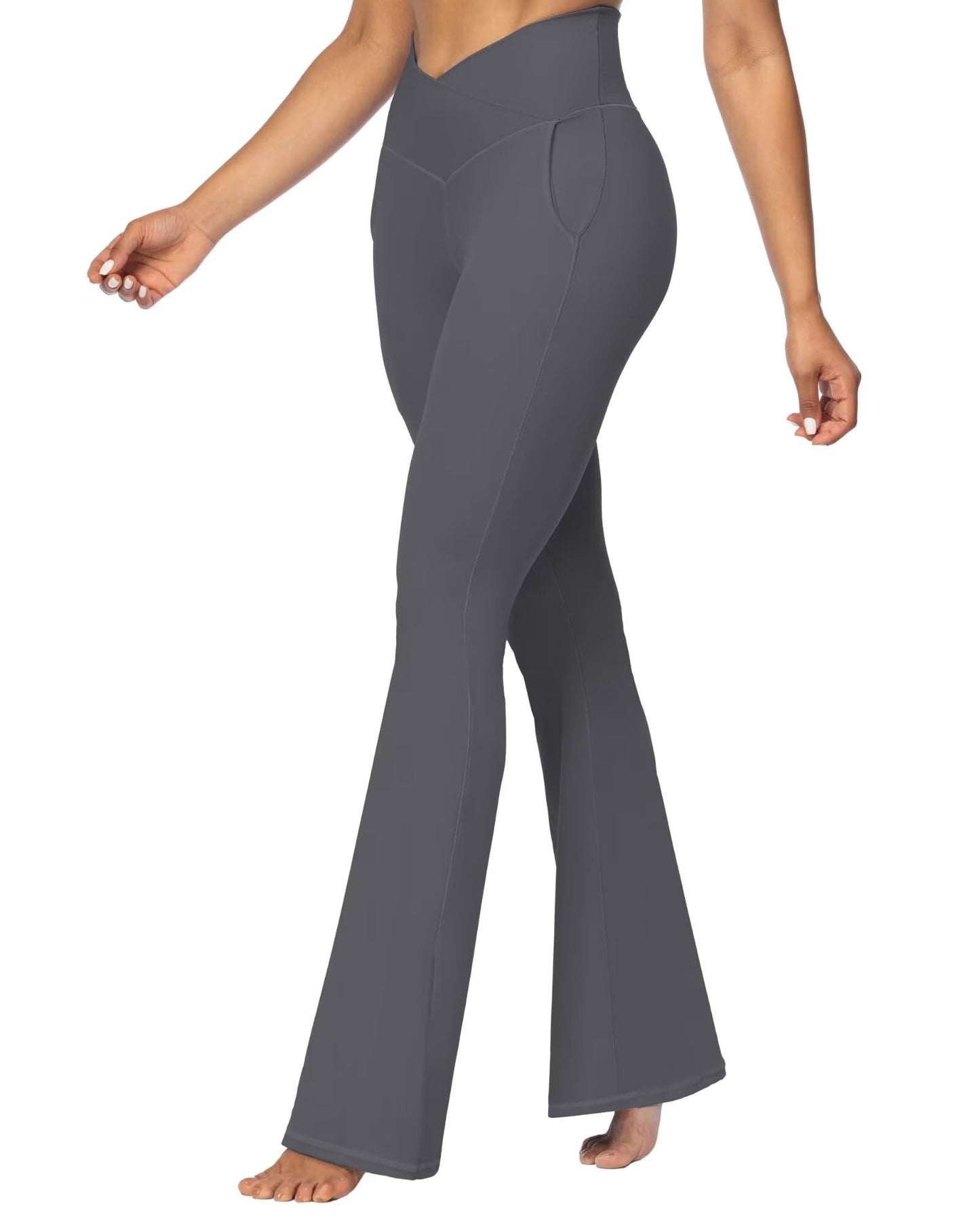 Sunzel Flare Leggings for Women with Pockets, Crossover Yoga Pants with Tummy Control, High Waisted and Wide Leg