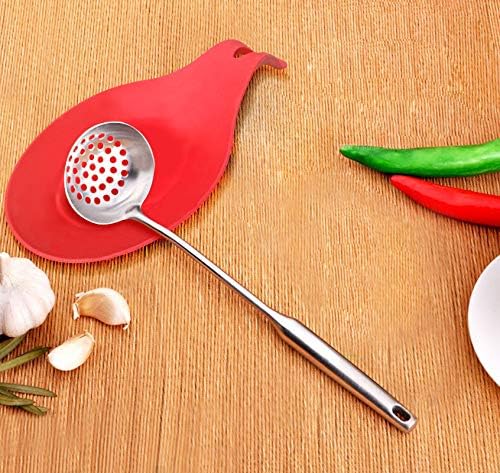 Lot de 6 repose-cuillères en silicone résistant à la chaleur pour ustensiles de cuisine, louche, cuillère, support de spatule coloré (2 grandes et 4 petites tailles) 