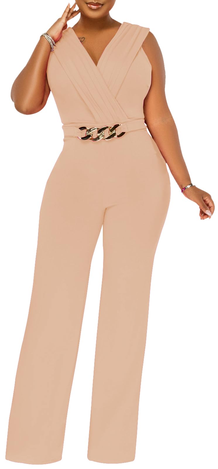 Damen Sommer Formal Elegante Jumpsuits V-Ausschnitt Ärmellos Party Strampler Stretch Wickel Weites Bein Lange Hose Clubwear 