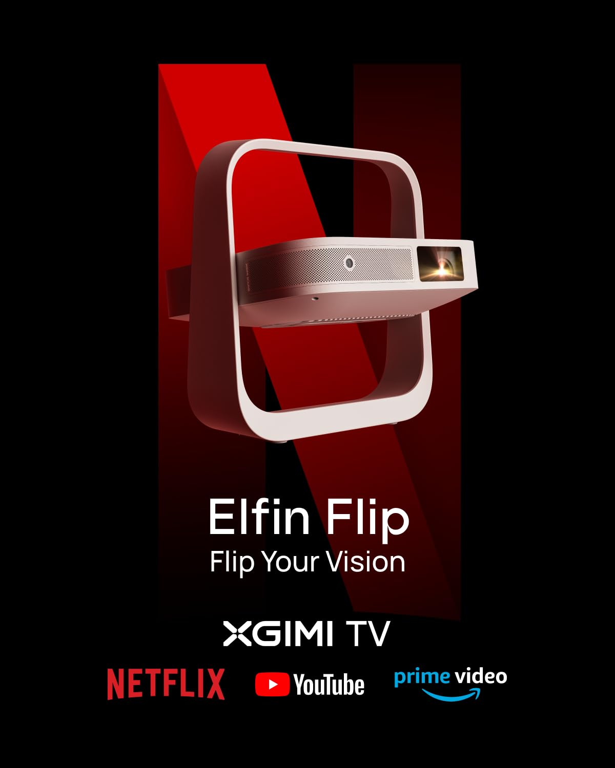 Projecteur portable XGIMI Elfin Flip 2024 NOUVEAU, projecteur extérieur à résolution 1080P, Netflix sous licence, support réglable intégré, conception légère et compacte, 400 lumens ISO, adaptation d'écran 