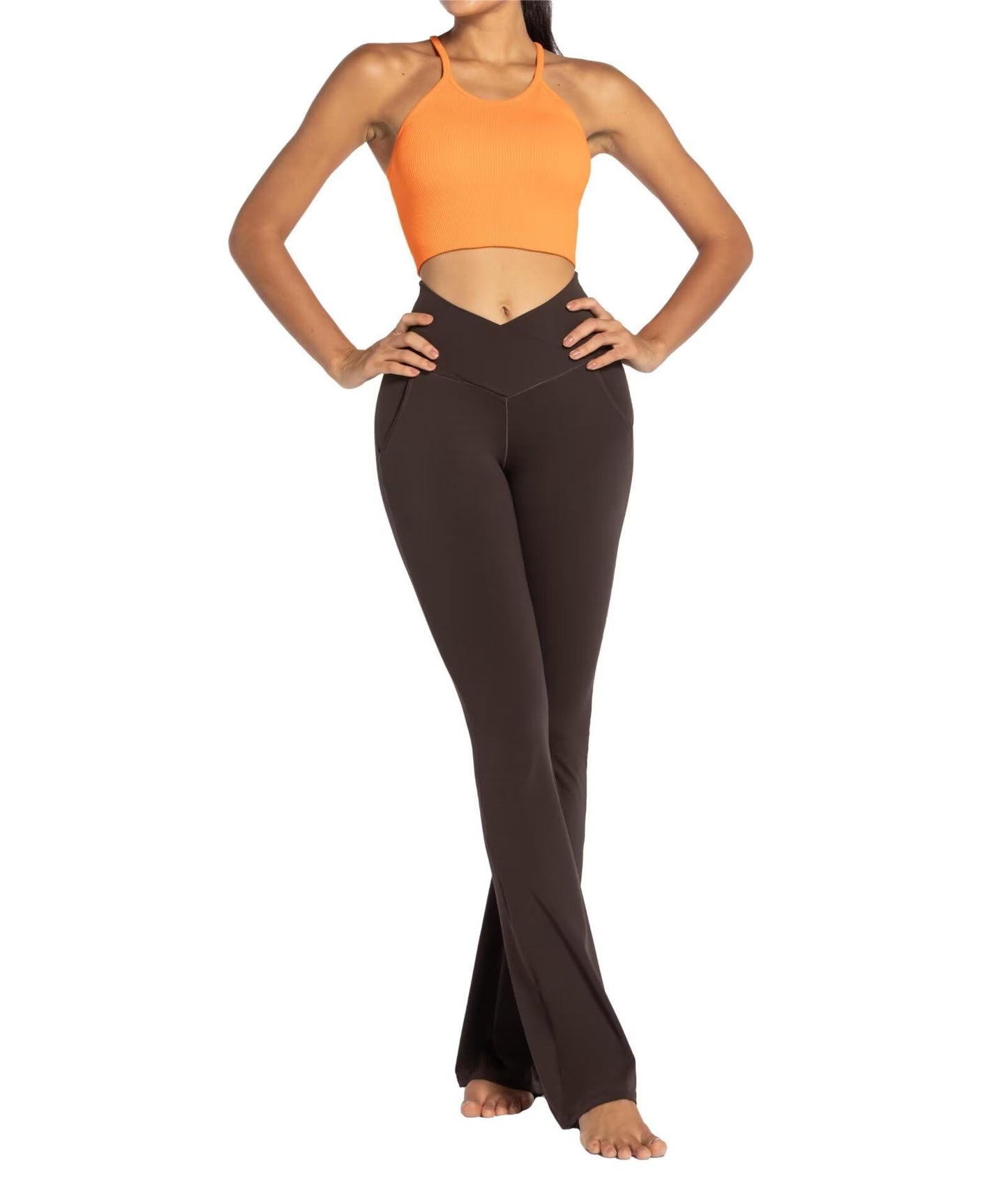 Legging évasé Sunzel pour femme avec poches, pantalon de yoga croisé avec contrôle du ventre, taille haute et jambe large