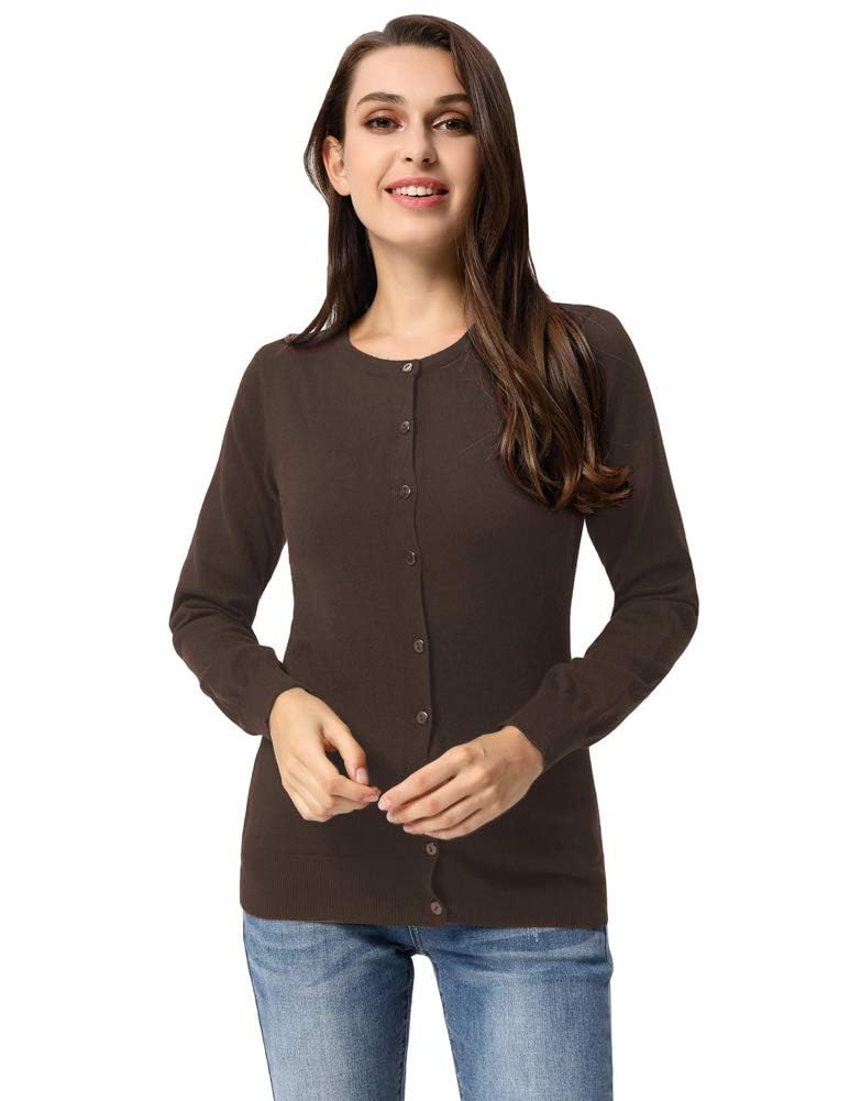 GRACE KARIN Cardigan en tricot à manches longues et col ras du cou pour femme