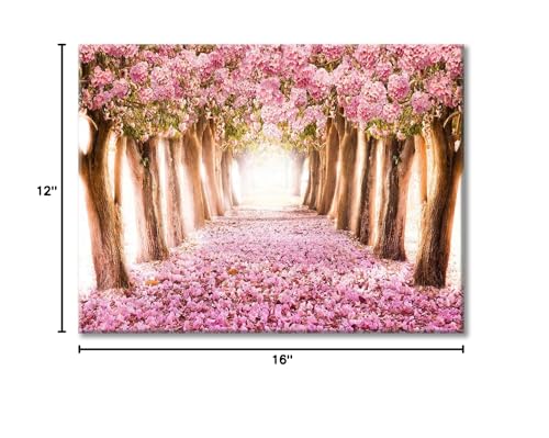 UTOP-art Pink Flower Picture Wall Art: Forest Tree Path Artwork Landscape Painting on Wrapped Canvas for Living Room (36'' x 24'' x 1 Panel)